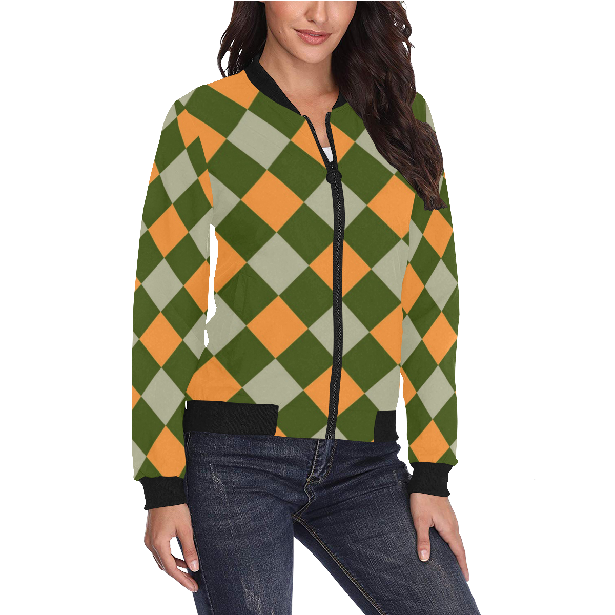 CHECKERBOARD 428 All Over Print Bomber Jacket for Women (Model H36)