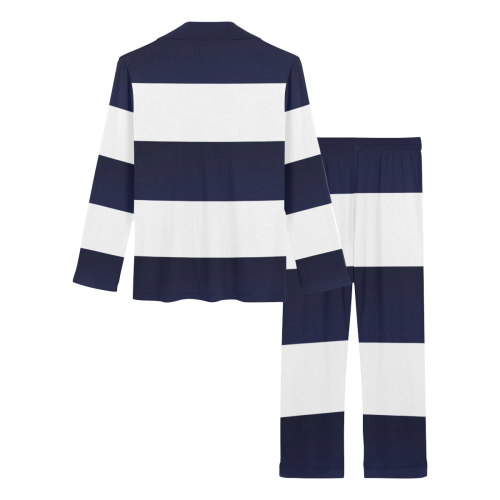 Blue White Stripes Women's Long Pajama Set