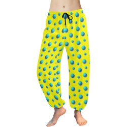 Terrific Turquoise Polka Dots on Yellow Women's All Over Print Harem Pants (Model L18)