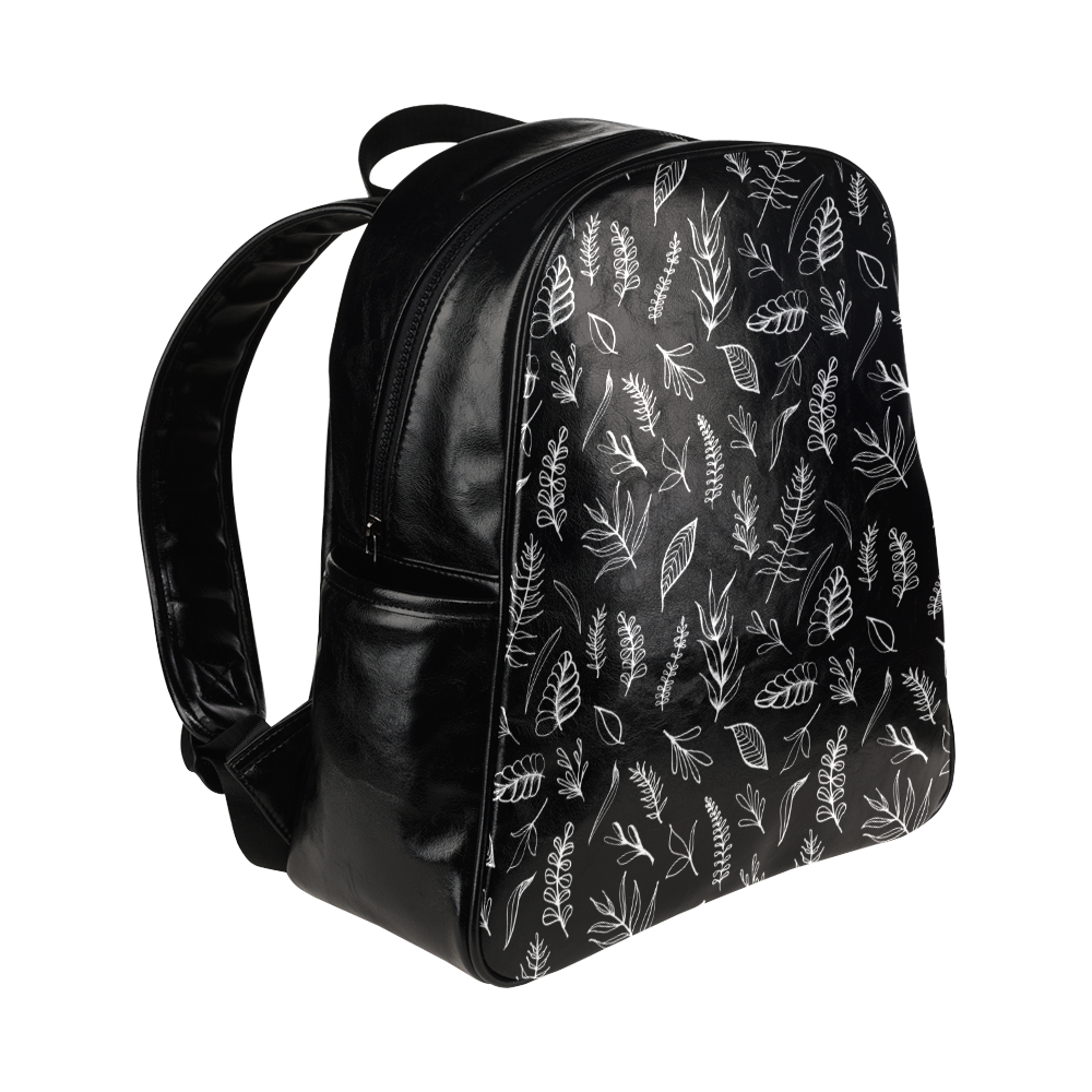 BLACK DANCING LEAVES Multi-Pockets Backpack (Model 1636)