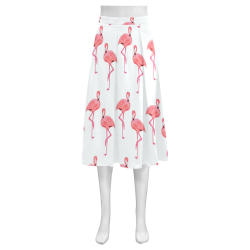 Pink Flamingo Pattern Tropical Summer Style Mnemosyne Women's Crepe Skirt (Model D16)