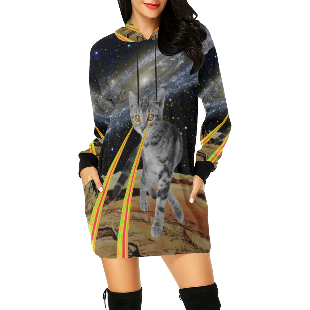 cat space 2 All Over Print Hoodie Mini Dress (Model H27)