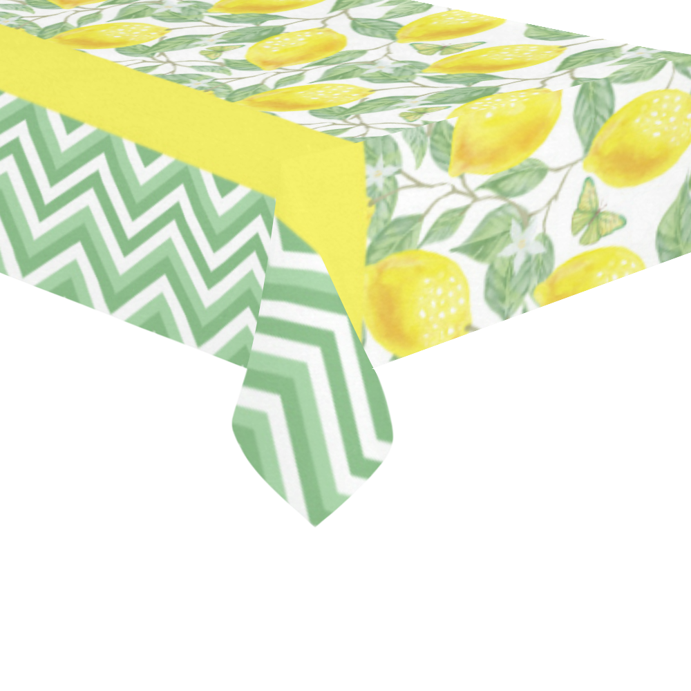 Lemons With Chevron 2 Cotton Linen Tablecloth 60"x120"