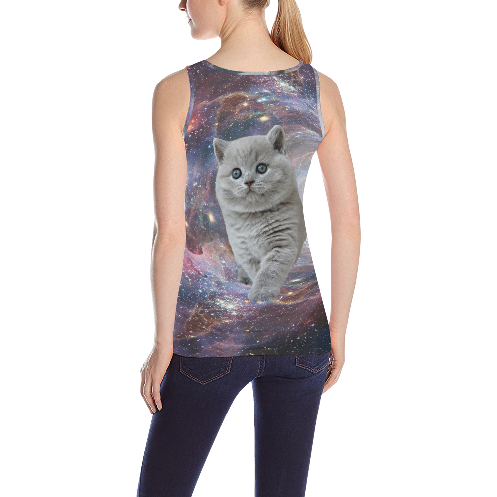 Galaxy Cat All Over Print Tank Top for Women (Model T43)