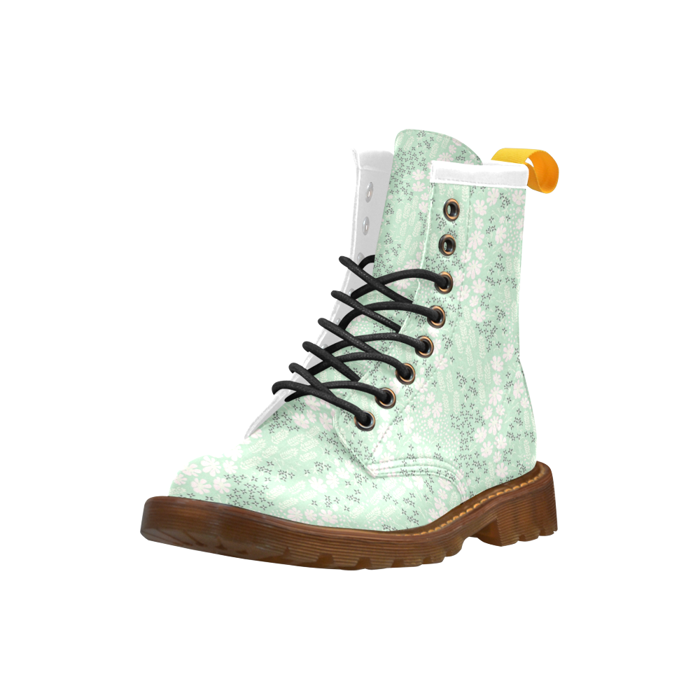 Mint Floral Pattern High Grade PU Leather Martin Boots For Women Model 402H
