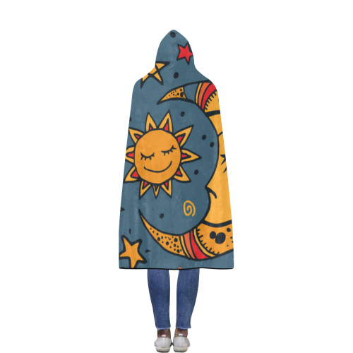 Cute Moon and Stars Flannel Hooded Blanket 56''x80''