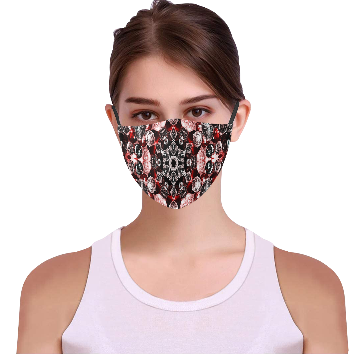 Face mask Black and Pink Cabochons 3D Mouth Mask with Drawstring (15 Filters Included) (Model M04) (Non-medical Products)