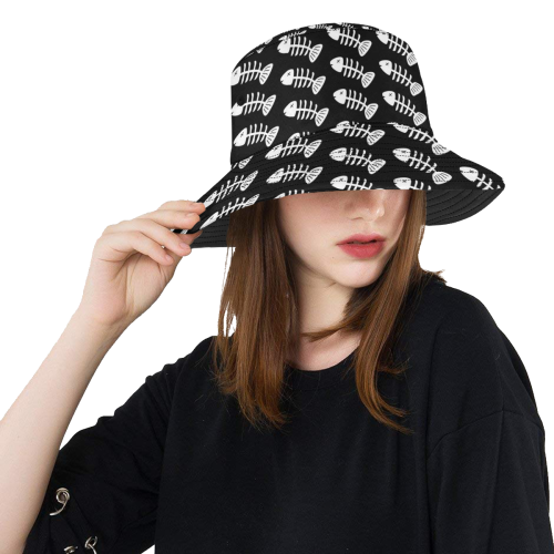 Fish Bones Pattern All Over Print Bucket Hat