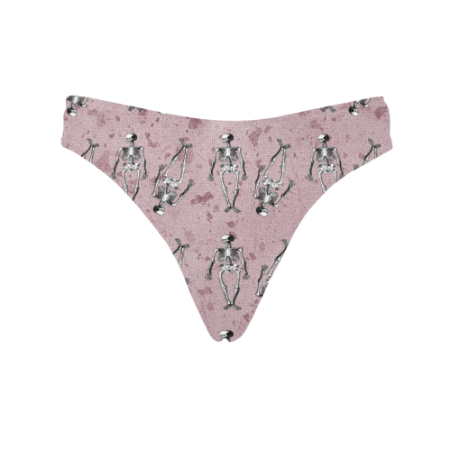 skeleton pink background Women's All Over Print Thongs (Model L30)