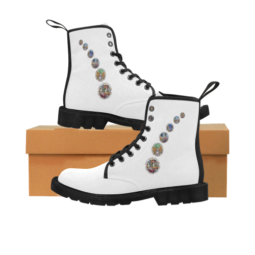 New York City badge emblem arc on white Martin Boots for Men (Black) (Model 1203H)