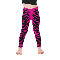 Tiger Stripes Animal Pattern on Pink Kid's Ankle Length Leggings (Model L06)