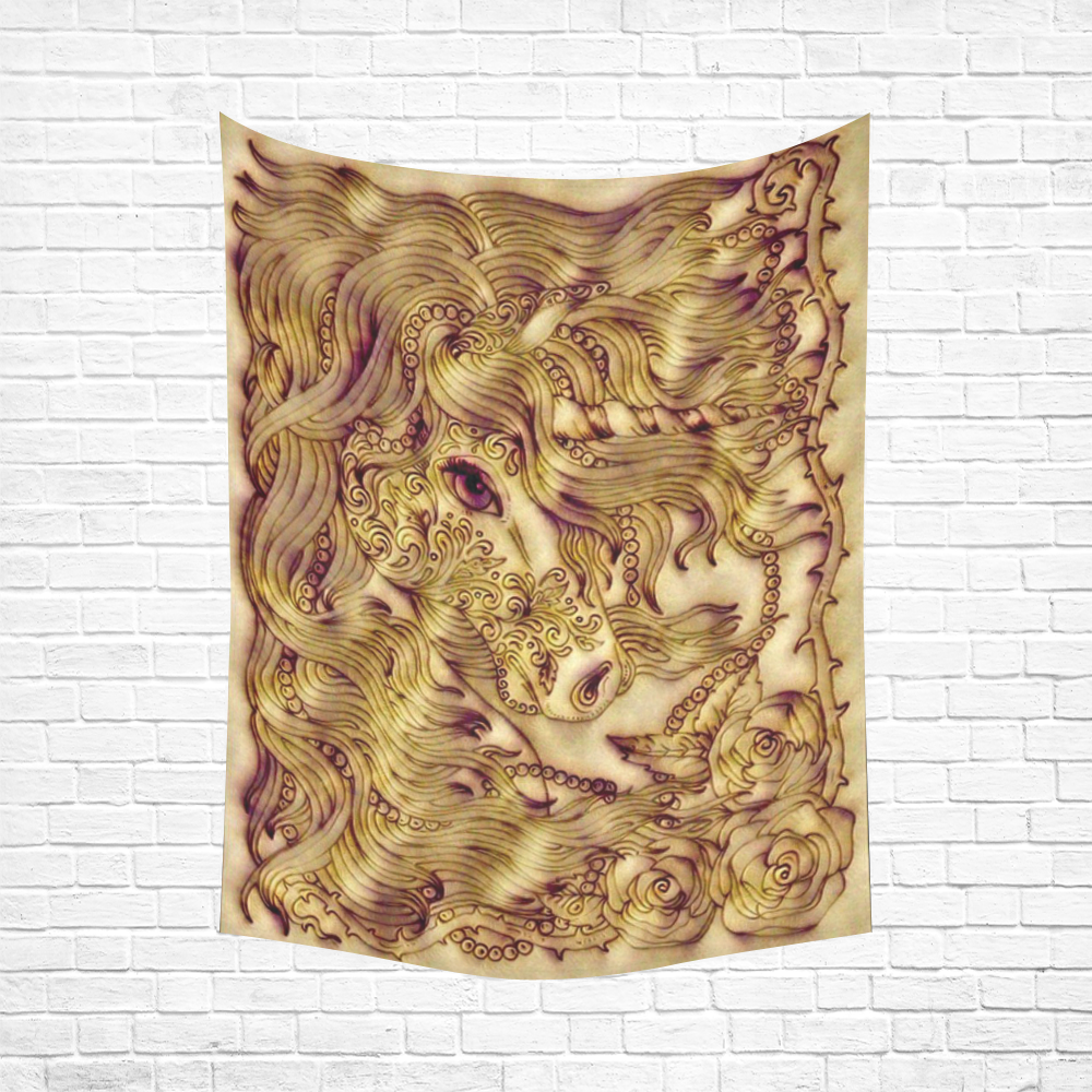 Ancient Unicorn Parchment Fantasy Cotton Linen Wall Tapestry 60"x 80"