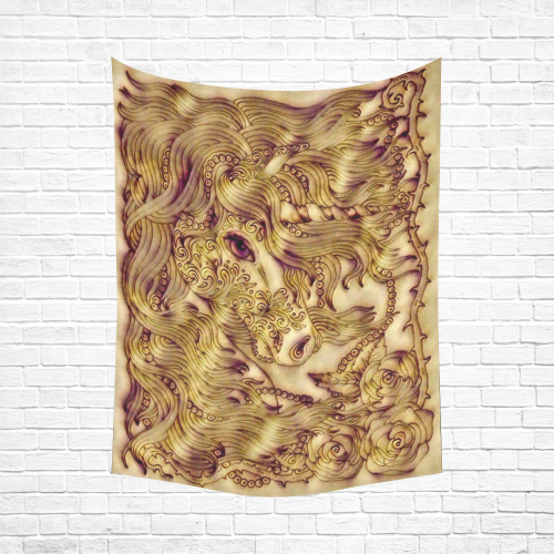Ancient Unicorn Parchment Fantasy Cotton Linen Wall Tapestry 60"x 80"