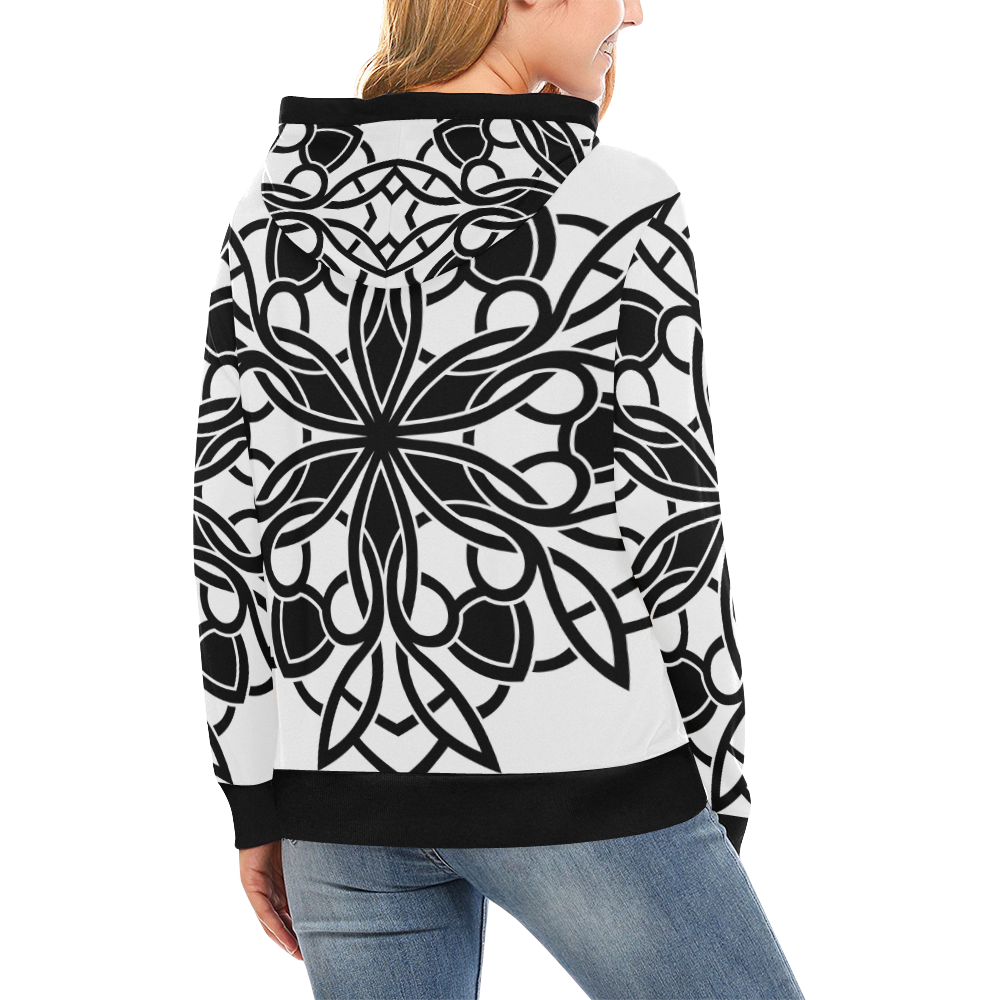 Design hoodie -- black white High Neck Pullover Hoodie for Women (Model H24)