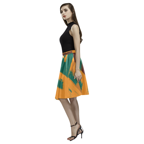 Orange texture Melete Pleated Midi Skirt (Model D15)