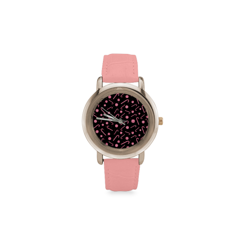 Candy CANE BLACK Women's Rose Gold Leather Strap Watch(Model 201)