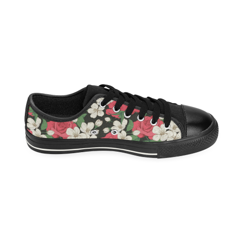 Pink, White and Black Floral Low Top Canvas Shoes for Kid (Model 018)