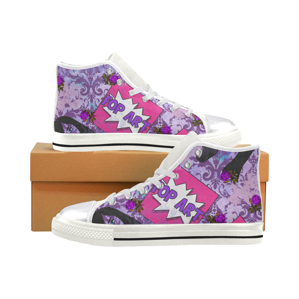purple retro pop Women's Classic High Top Canvas Shoes (Model 017)