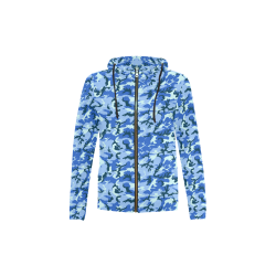 Woodland Blue Camouflage All Over Print Full Zip Hoodie for Kid (Model H14)