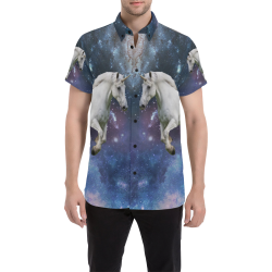 Unicorn and Space Men's All Over Print Short Sleeve Shirt/Large Size (Model T53)
