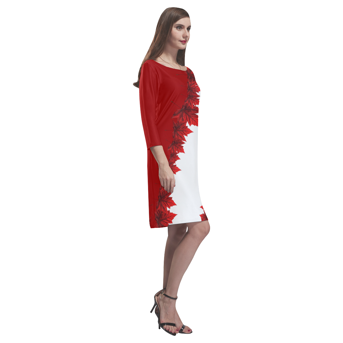 Canada Maple Leaf Dresses Rhea Loose Round Neck Dress(Model D22)