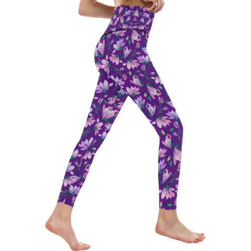 Purple Spring Women's All Over Print High-Waisted Leggings (Model L36)