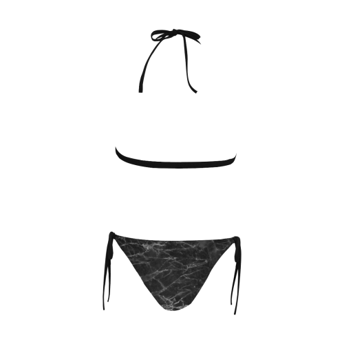 Marble Black Pattern Buckle Front Halter Bikini Swimsuit (Model S08)