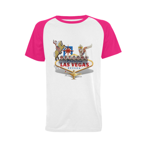 Las Vegas Welcome Sign / Pink Men's Raglan T-shirt Big Size (USA Size) (Model T11)
