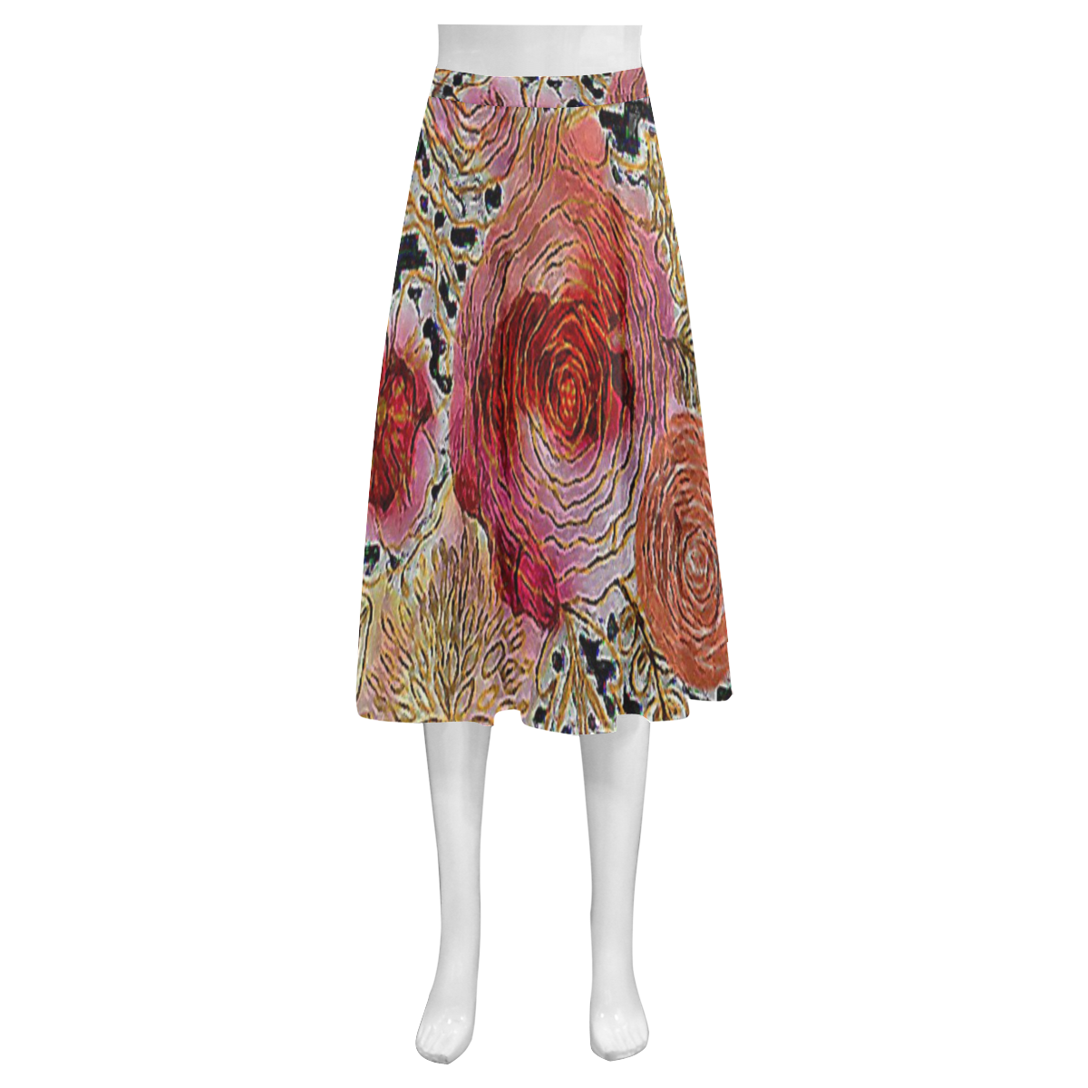 Watercolor Flowers2 Mnemosyne Women's Crepe Skirt (Model D16)