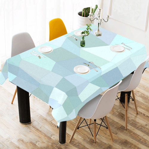 Pastel Blues Mosaic Cotton Linen Tablecloth 52"x 70"