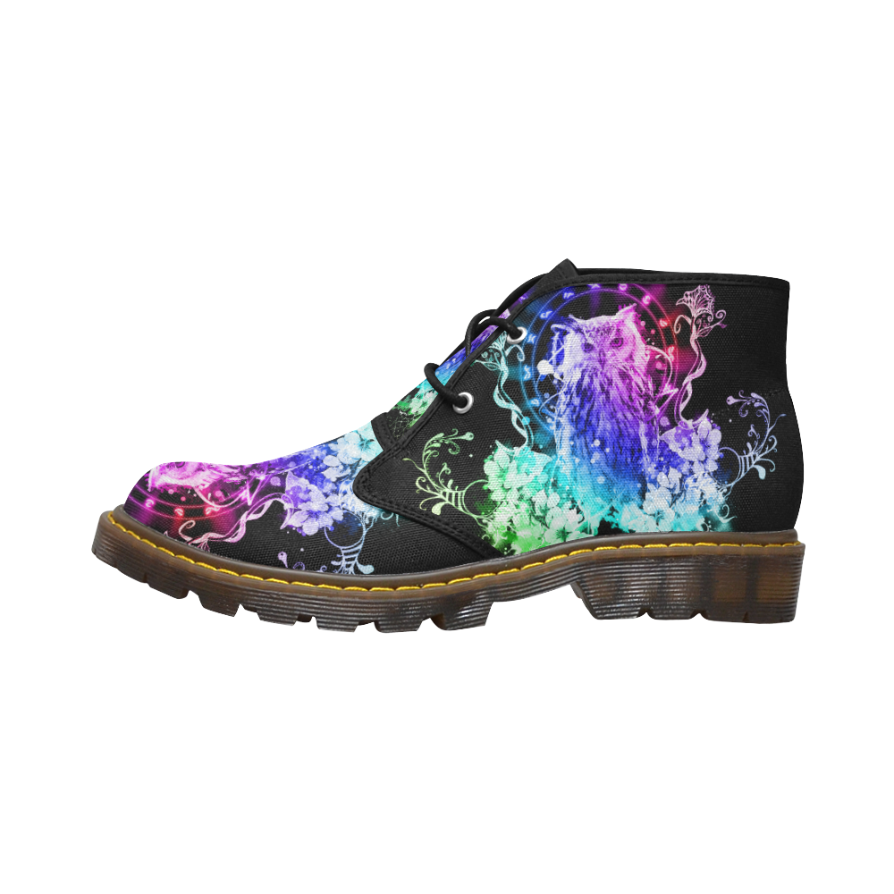 Colorful owl Women's Canvas Chukka Boots/Large Size (Model 2402-1)
