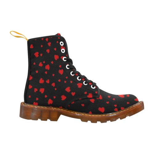 Red Hearts Floating on Black Martin Boots For Women Model 1203H