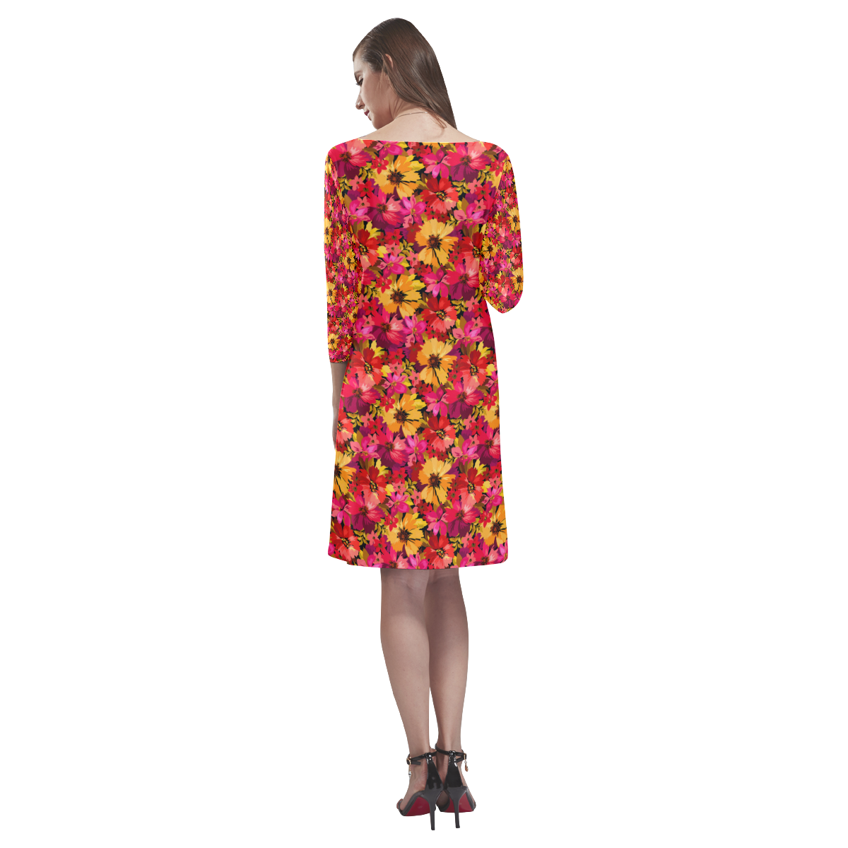 Flower Pattern Rhea Loose Round Neck Dress(Model D22)