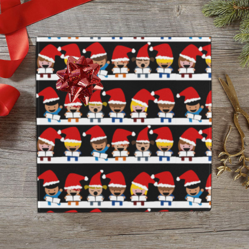 Christmas Carol Singers on Black Gift Wrapping Paper 58"x 23" (2 Rolls)