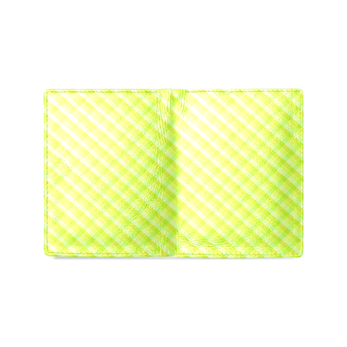 Yellow and green plaid pattern Men's Leather Wallet (Model 1612)
