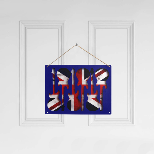 Union Jack British UK Flag Guitars Blue Metal Tin Sign 16"x12"