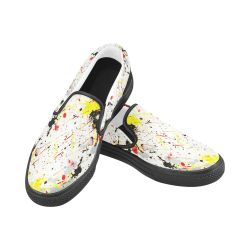 Yellow & Black Paint Splatter Men's Slip-on Canvas Shoes (Model 019)