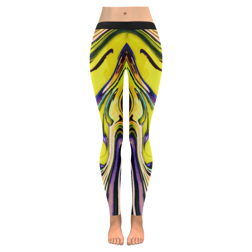 Yellow marble Women's Low Rise Leggings (Invisible Stitch) (Model L05)