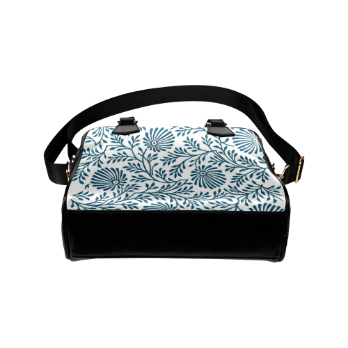 Blue and White Floral Shoulder Handbag (Model 1634)