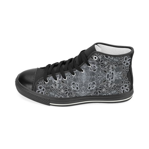 White Crocheted Lace Mandala Pattern Women's Classic High Top Canvas Shoes (Model 017)