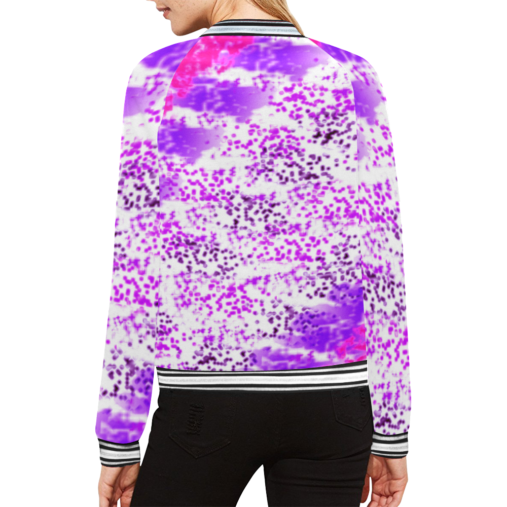 Sponge Print Pink/Purple/Black All Over Print Bomber Jacket for Women (Model H21)