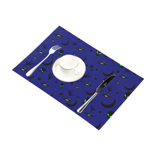 Alien Flying Saucers Stars Pattern Placemat 12’’ x 18’’ (Set of 6)