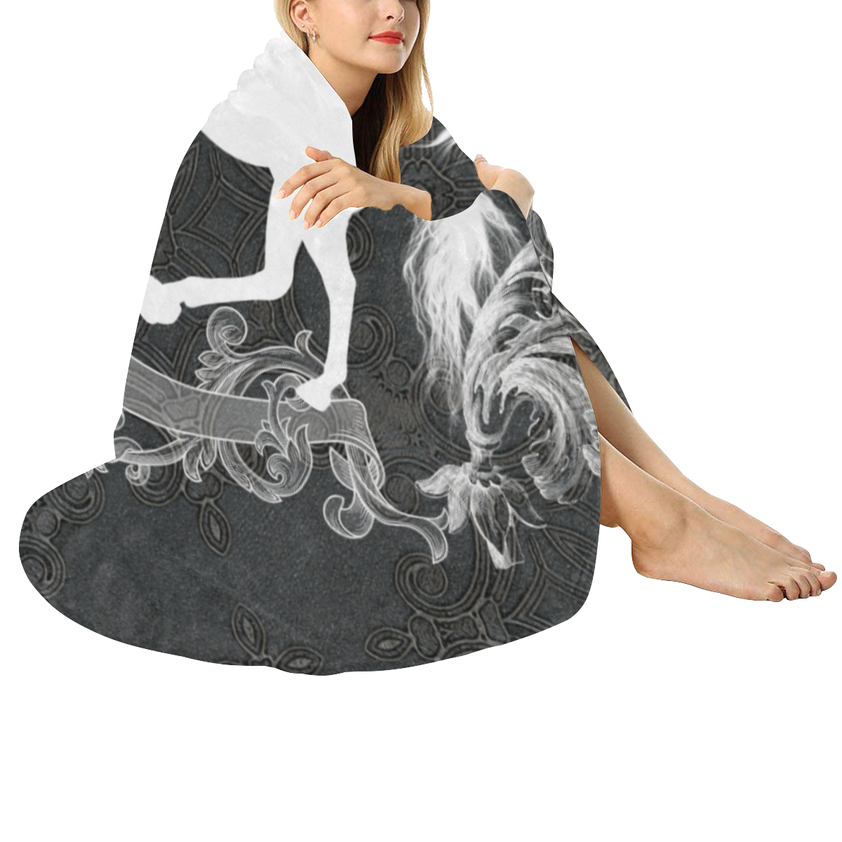 Horse, black and white Circular Ultra-Soft Micro Fleece Blanket 60"