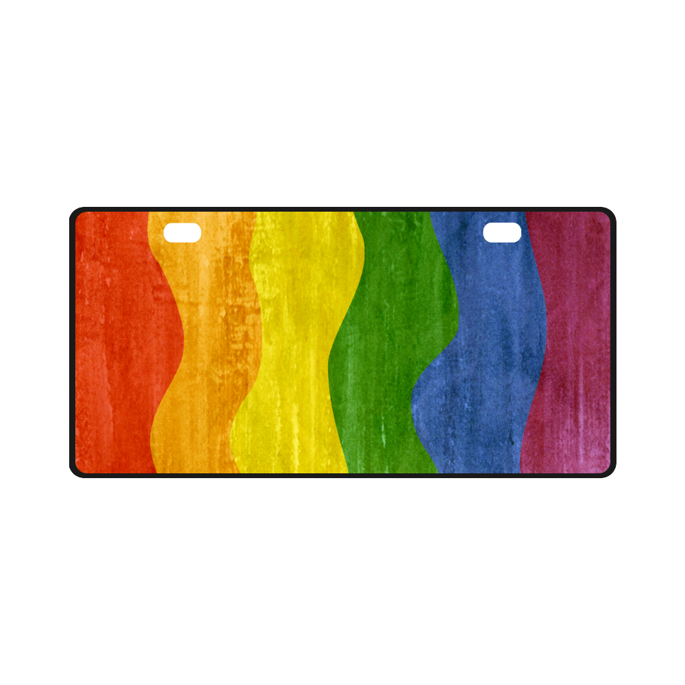 Gay Pride - Rainbow Flag Waves Stripes 3 License Plate