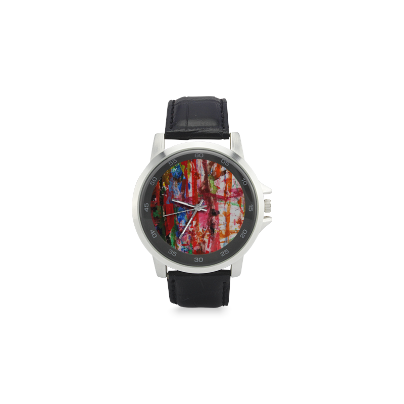 Paint on a white background Unisex Stainless Steel Leather Strap Watch(Model 202)