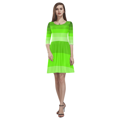 Green stripes Tethys Half-Sleeve Skater Dress(Model D20)