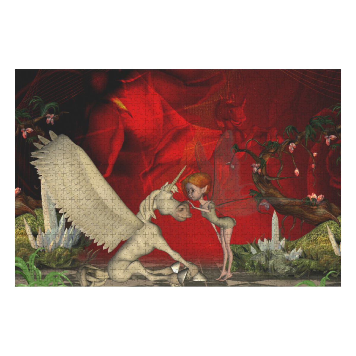 Cute little fairy and pegasus 1000-Piece Wooden Photo Puzzles