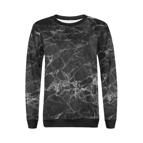 Marble Black Pattern All Over Print Crewneck Sweatshirt for Women (Model H18)