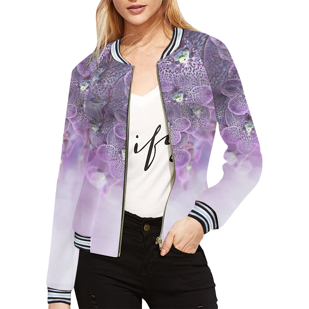 violet-orchids All Over Print Bomber Jacket for Women (Model H21)