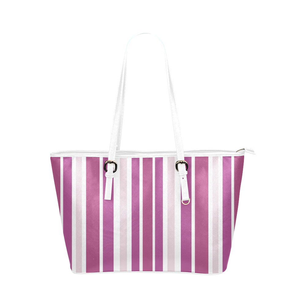 Plum Burgundy Stripes Leather Tote Bag/Small (Model 1651)